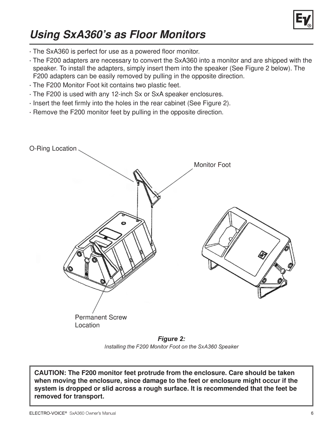 Electro-Voice manual Using SxA360’s as Floor Monitors 