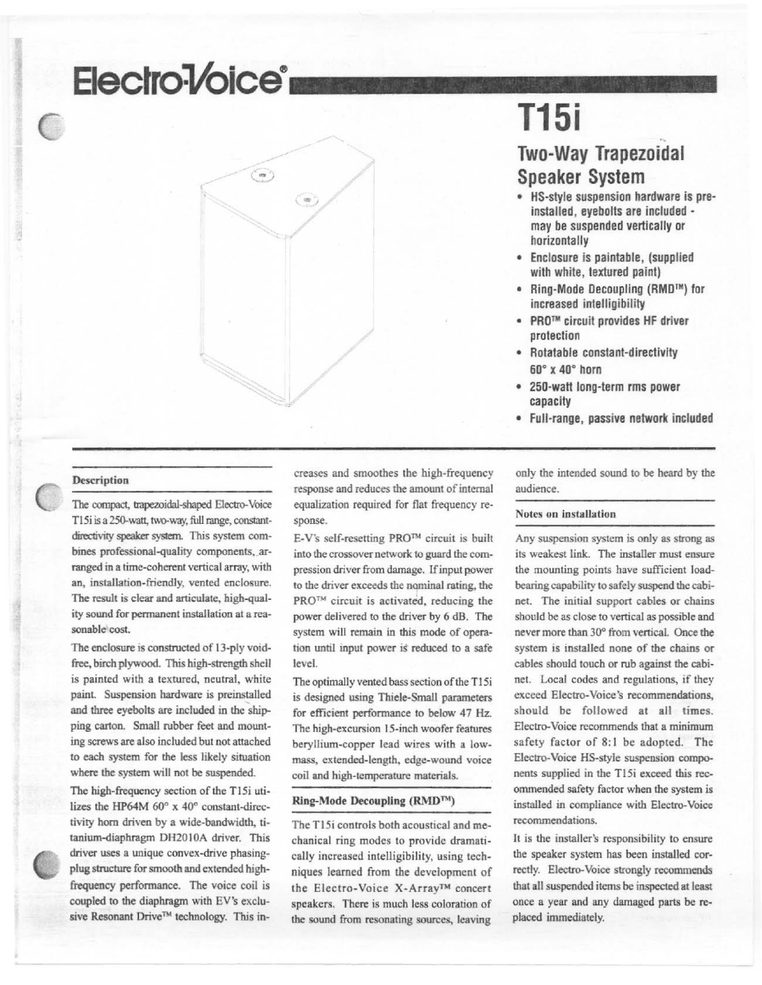 Electro-Voice T15i manual 