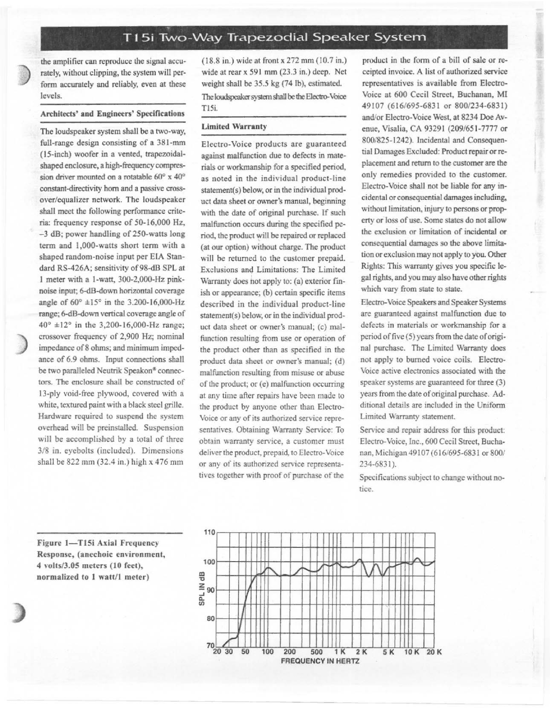 Electro-Voice T15i manual 