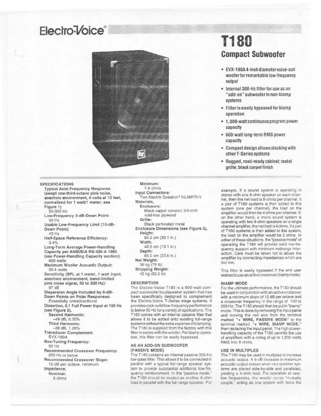 Electro-Voice T180 manual 