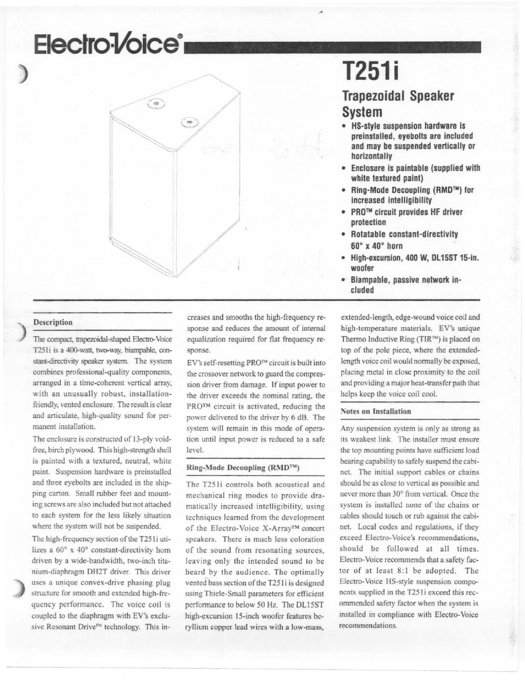 Electro-Voice T251i manual 