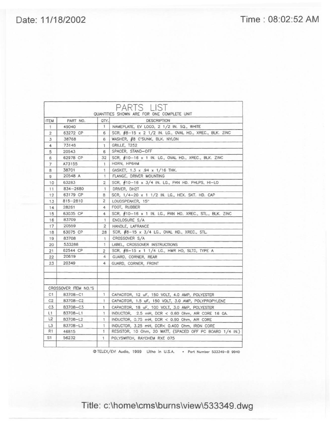 Electro-Voice T252 manual 