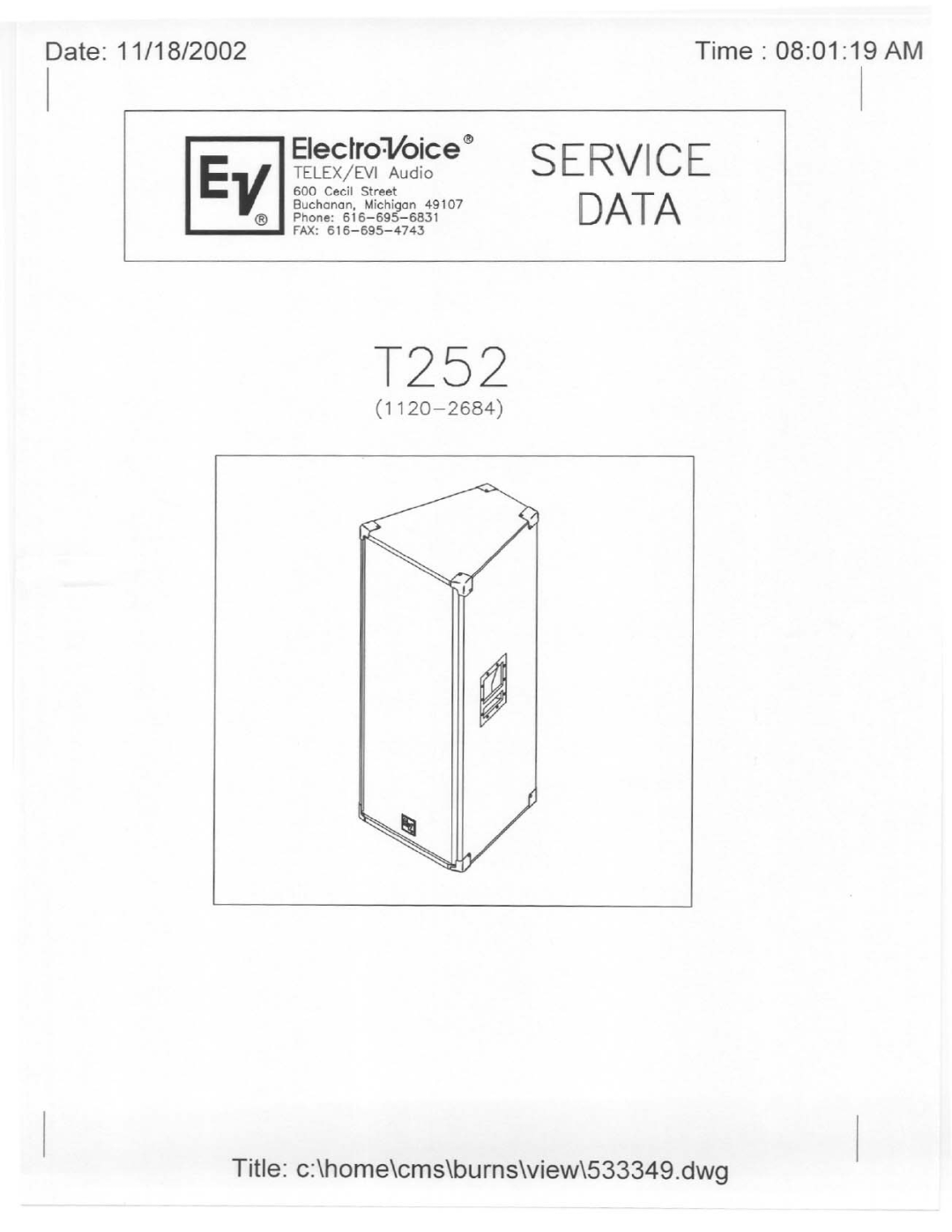 Electro-Voice T252 manual 