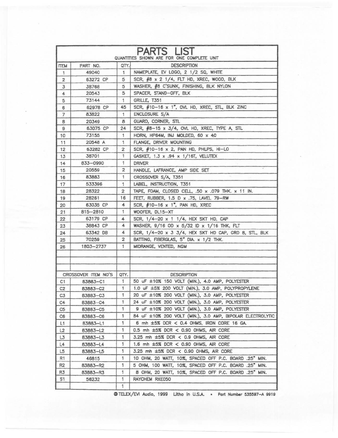 Electro-Voice T351 manual 