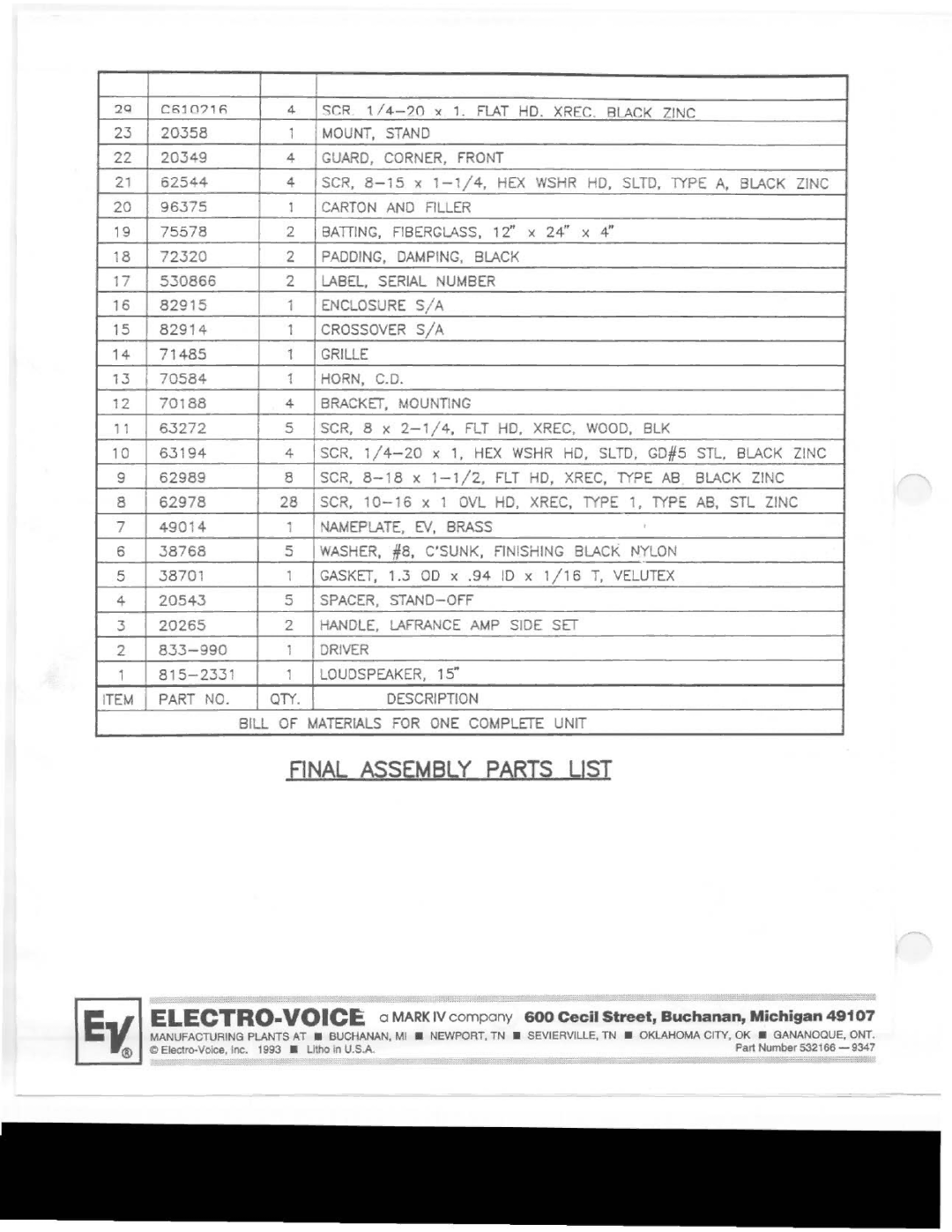 Electro-Voice T52 manual 