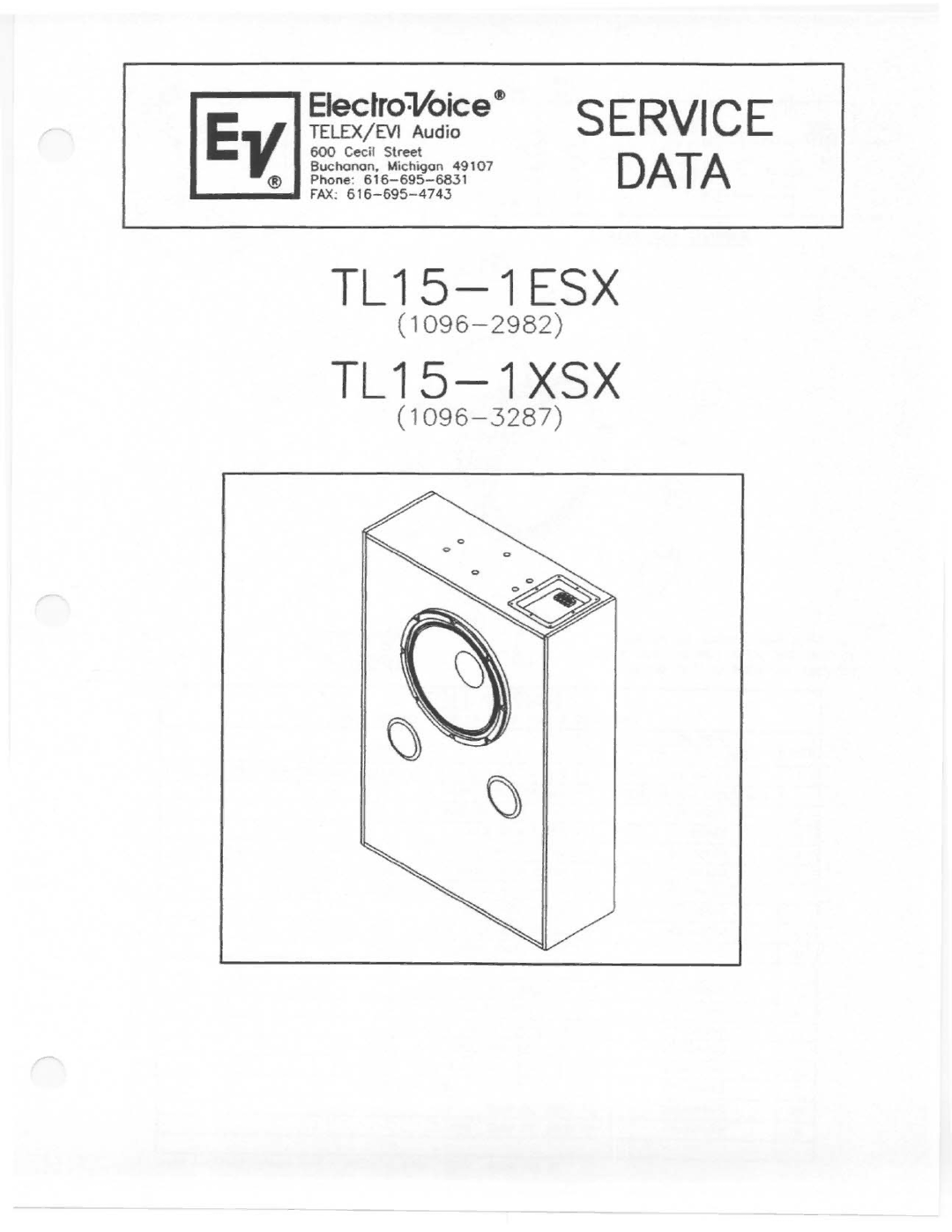 Electro-Voice TL15-1ESX, TL 15-1XSX manual 