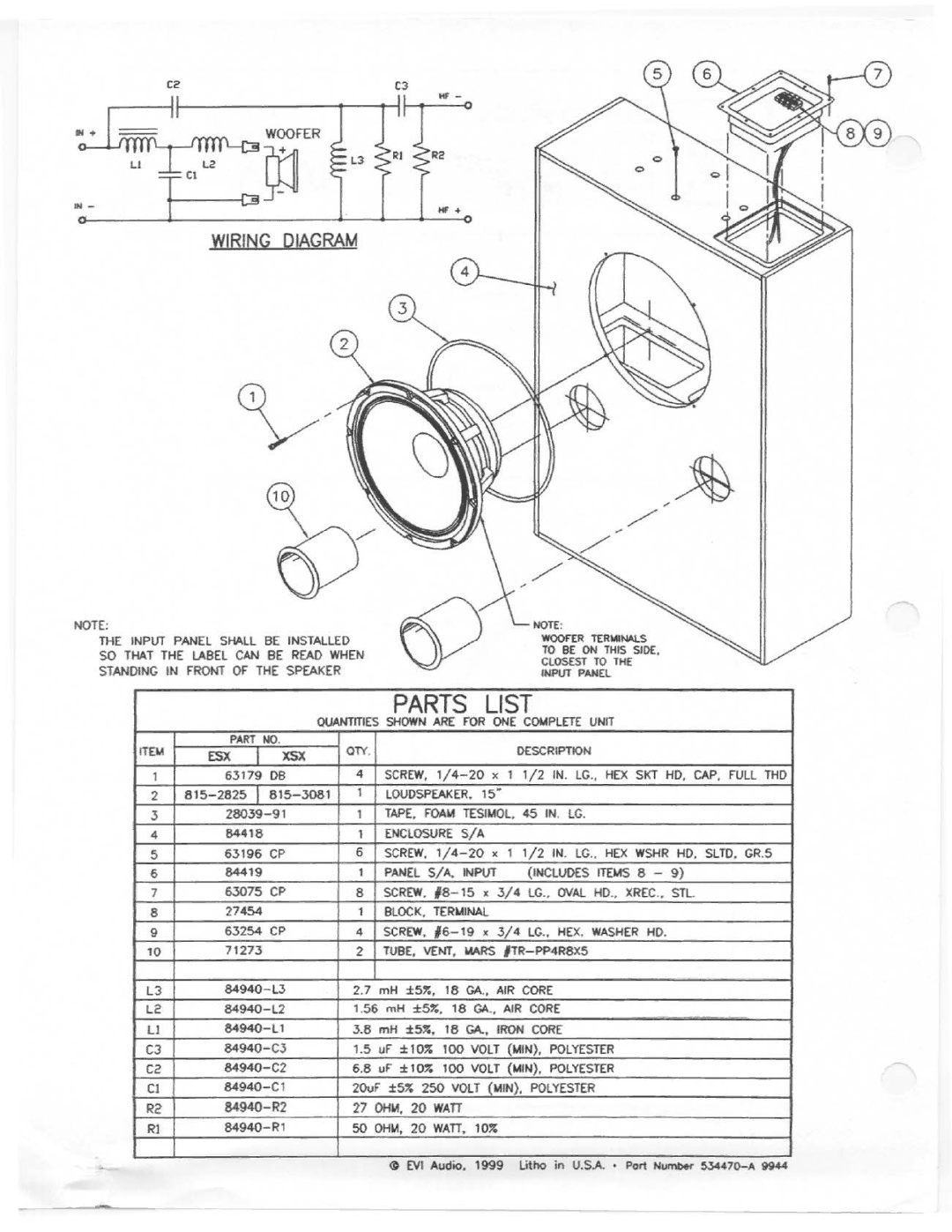 Electro-Voice TL 15-1XSX, TL15-1ESX manual 