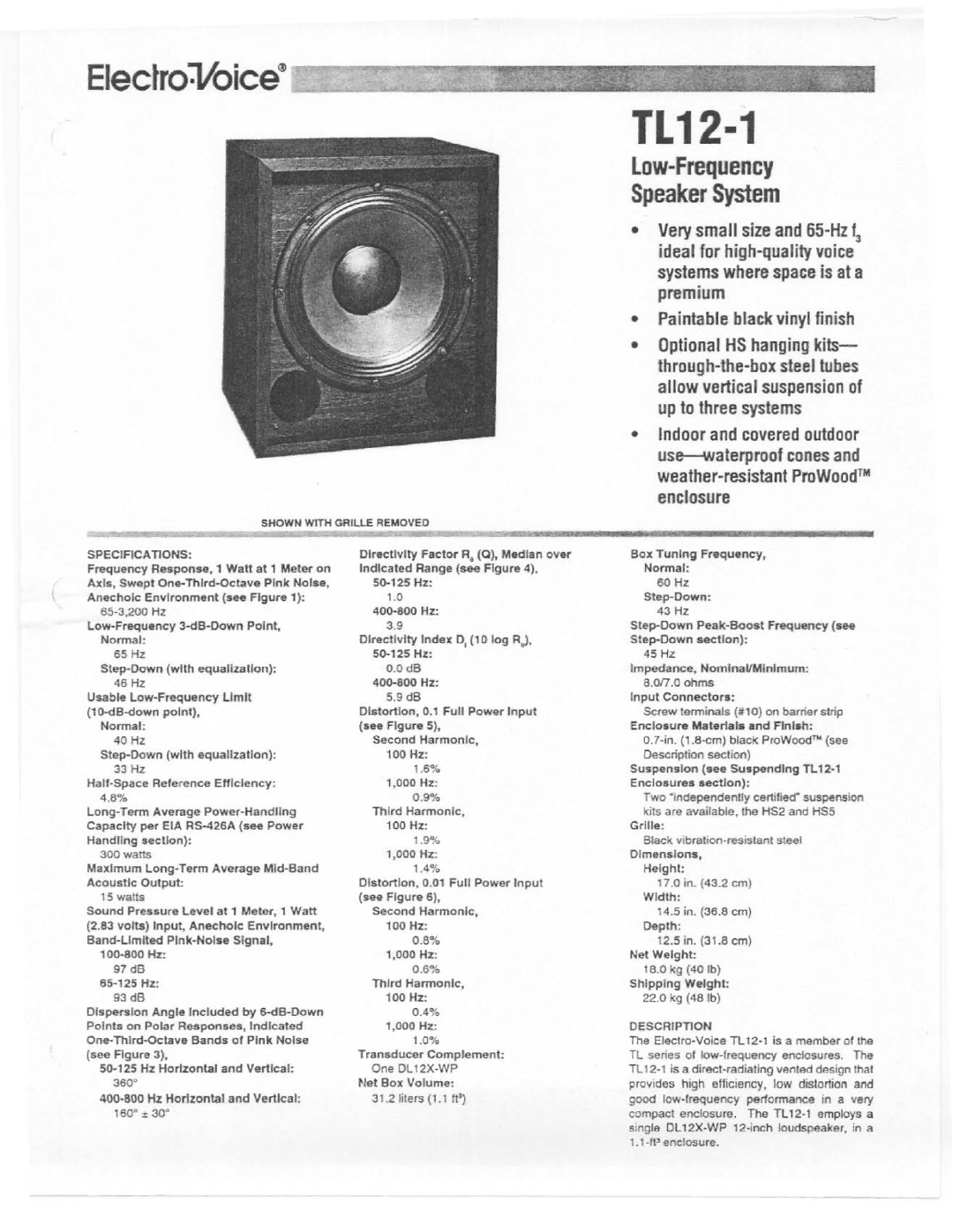 Electro-Voice TL12-1 manual 