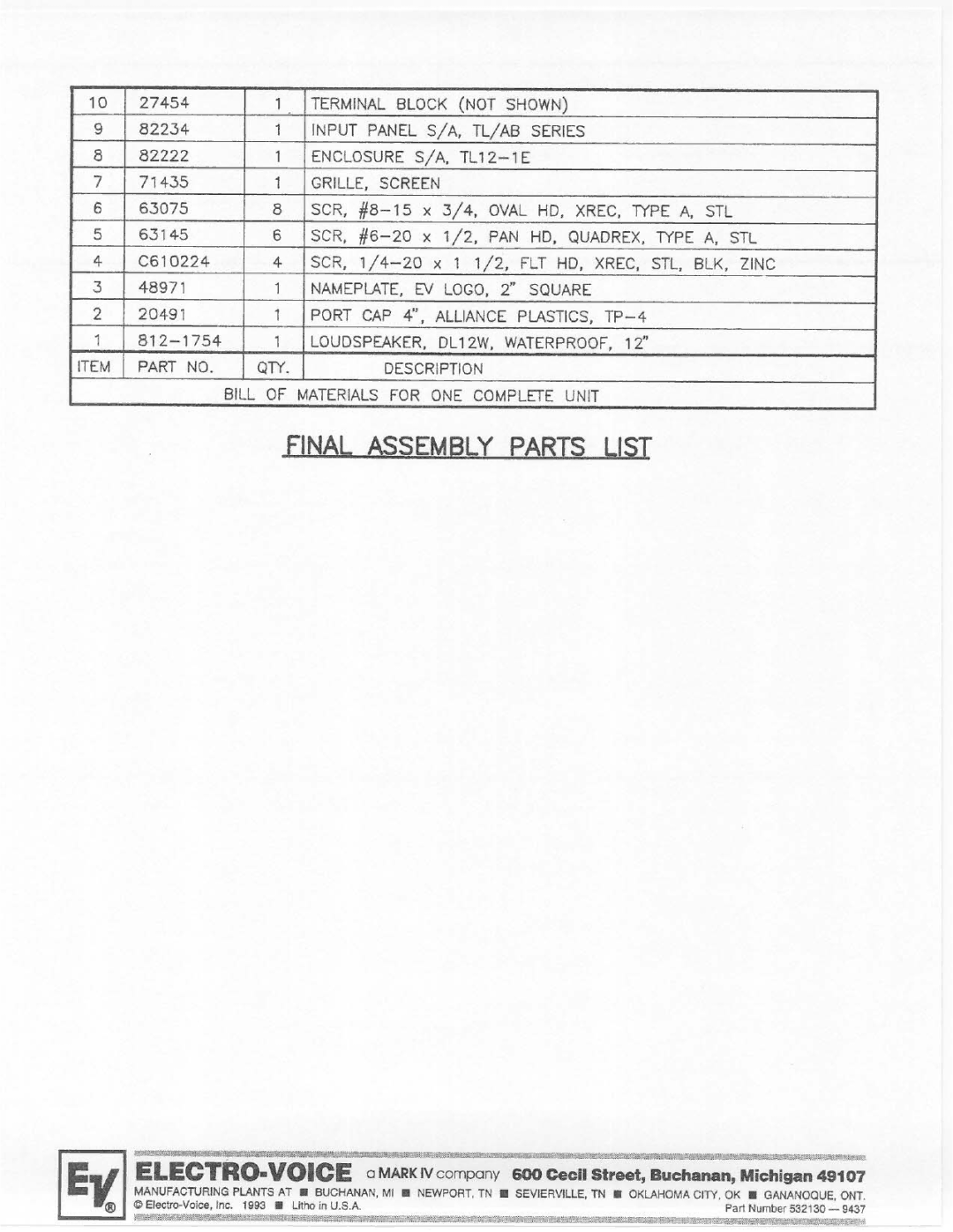 Electro-Voice TL12-1E manual 