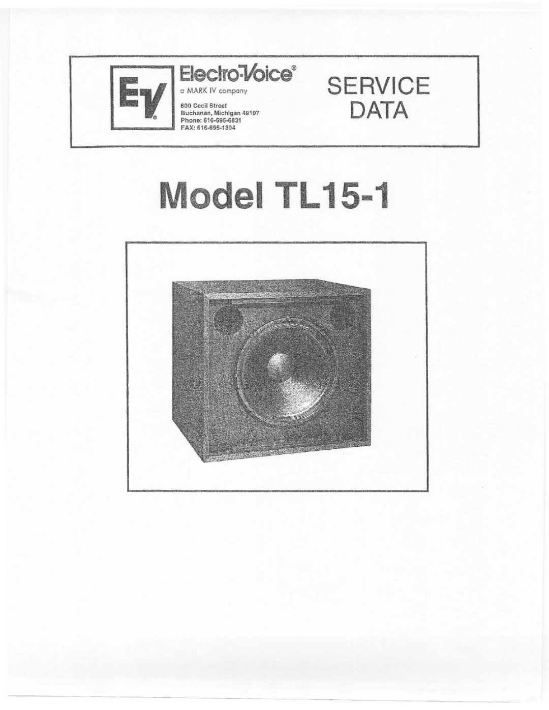 Electro-Voice TL15-1 manual 