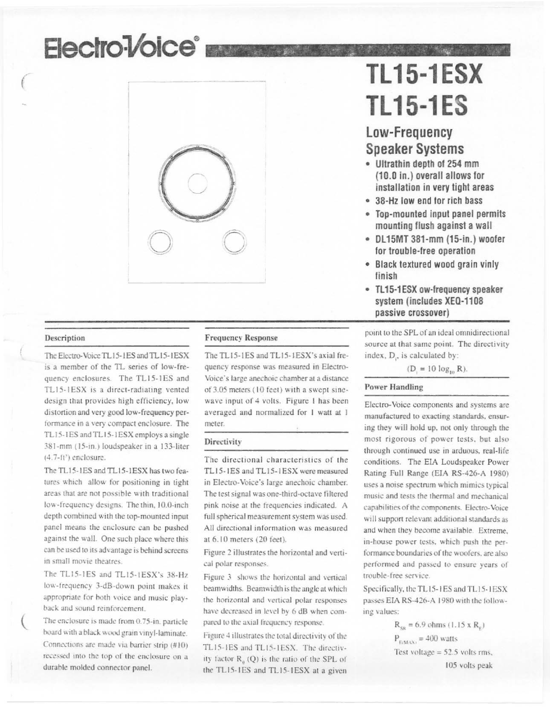 Electro-Voice TL15-1ES manual 