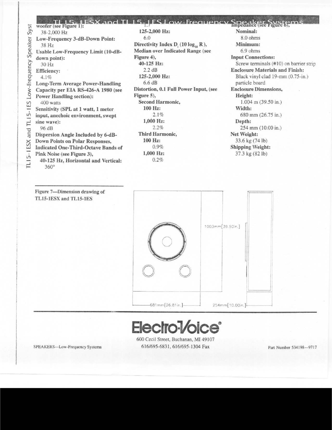 Electro-Voice TL15-1ES manual 