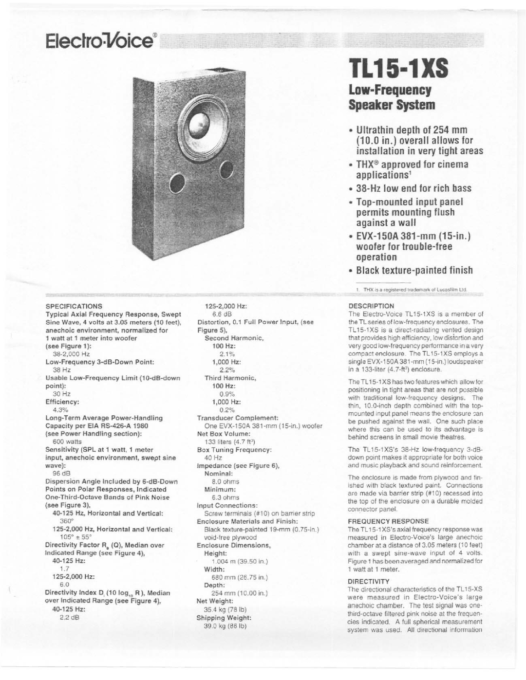 Electro-Voice TL15-1XS manual 