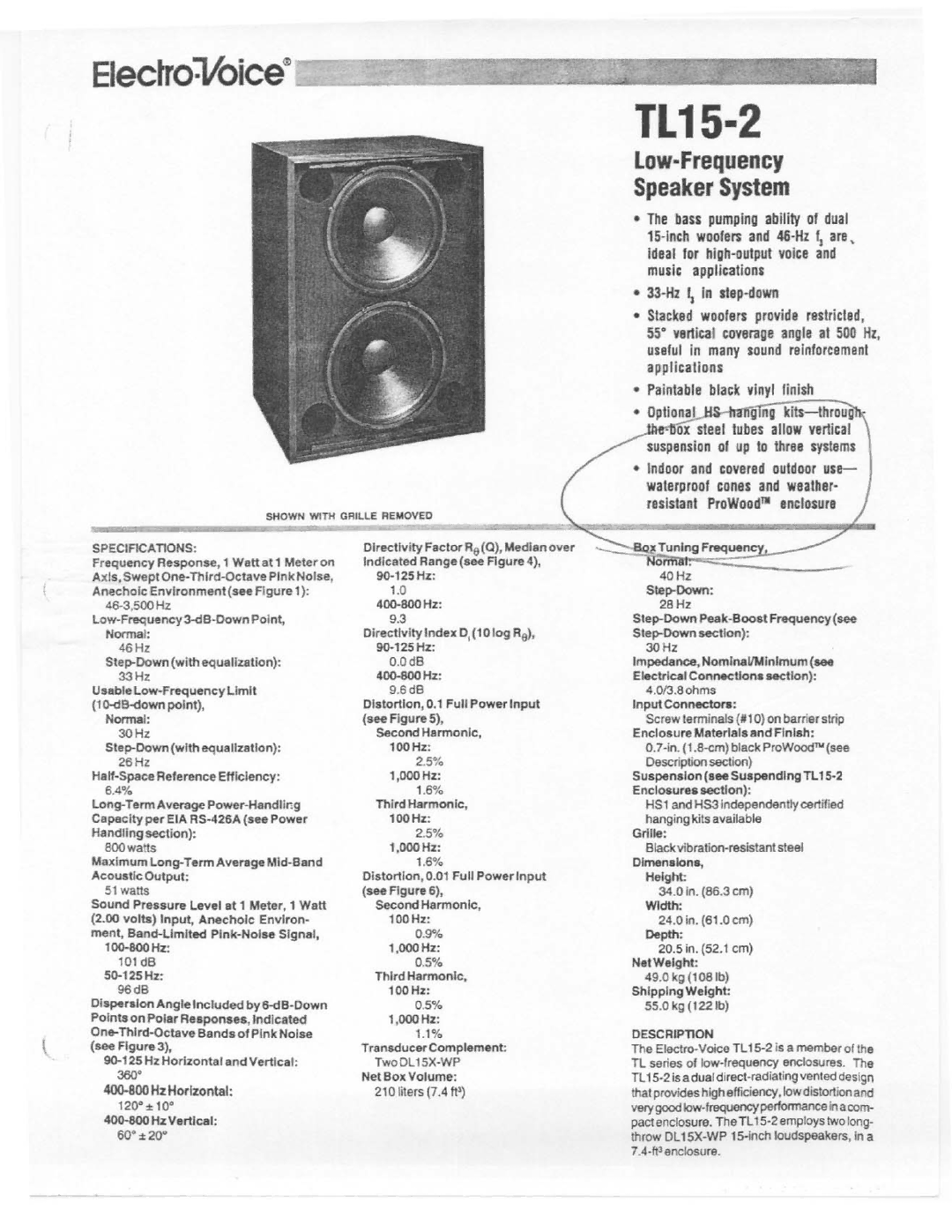 Electro-Voice TL15-2 manual 