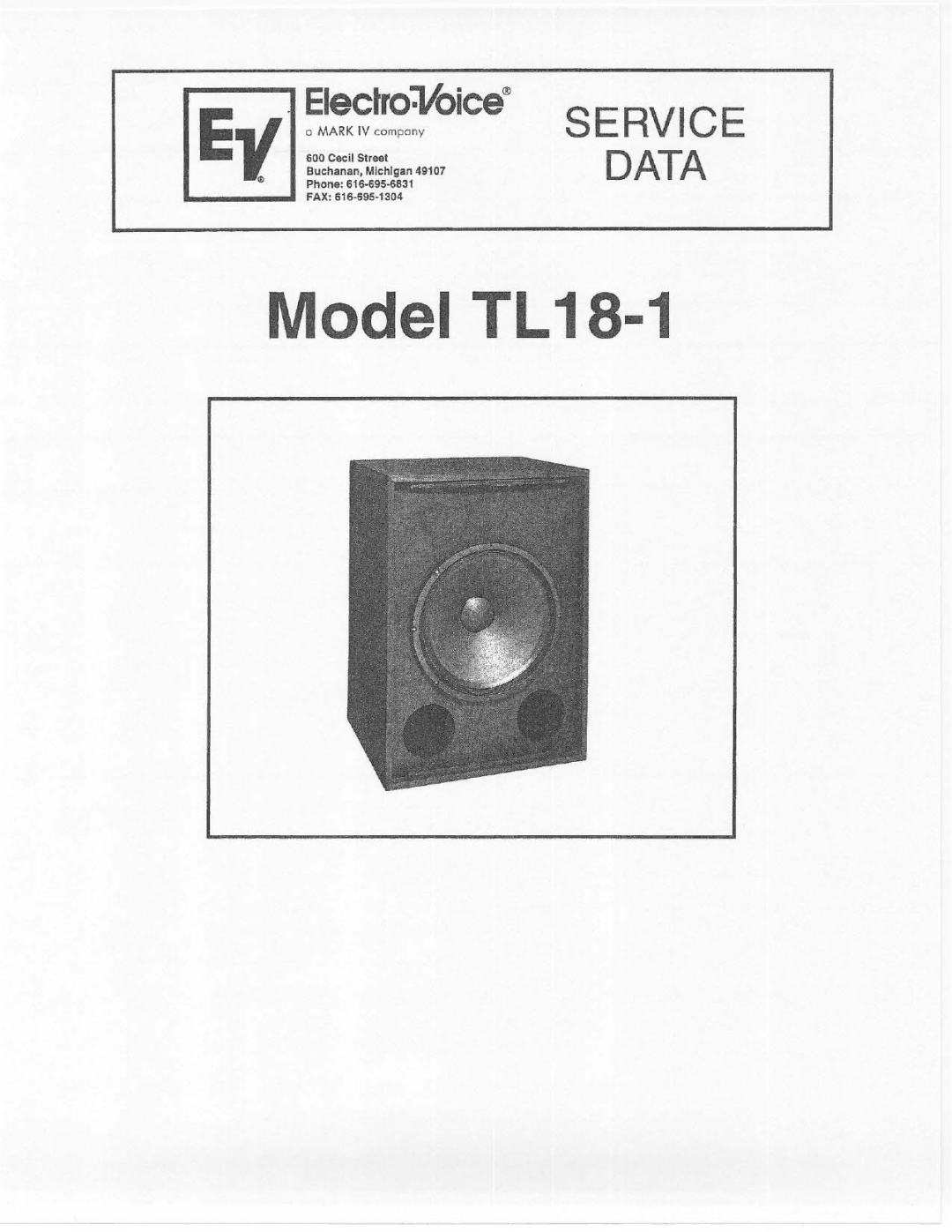 Electro-Voice TL18-1 manual 