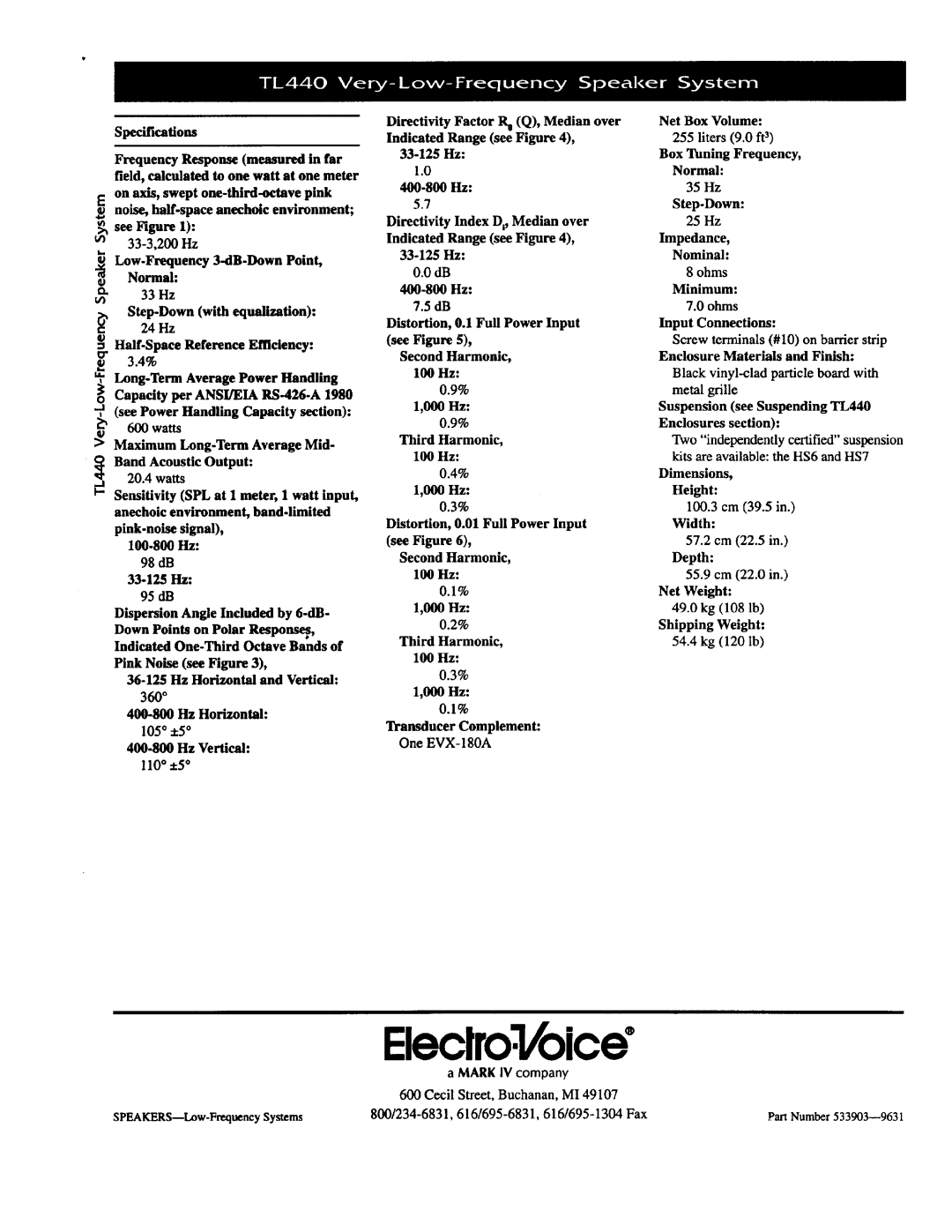 Electro-Voice TL440 manual 