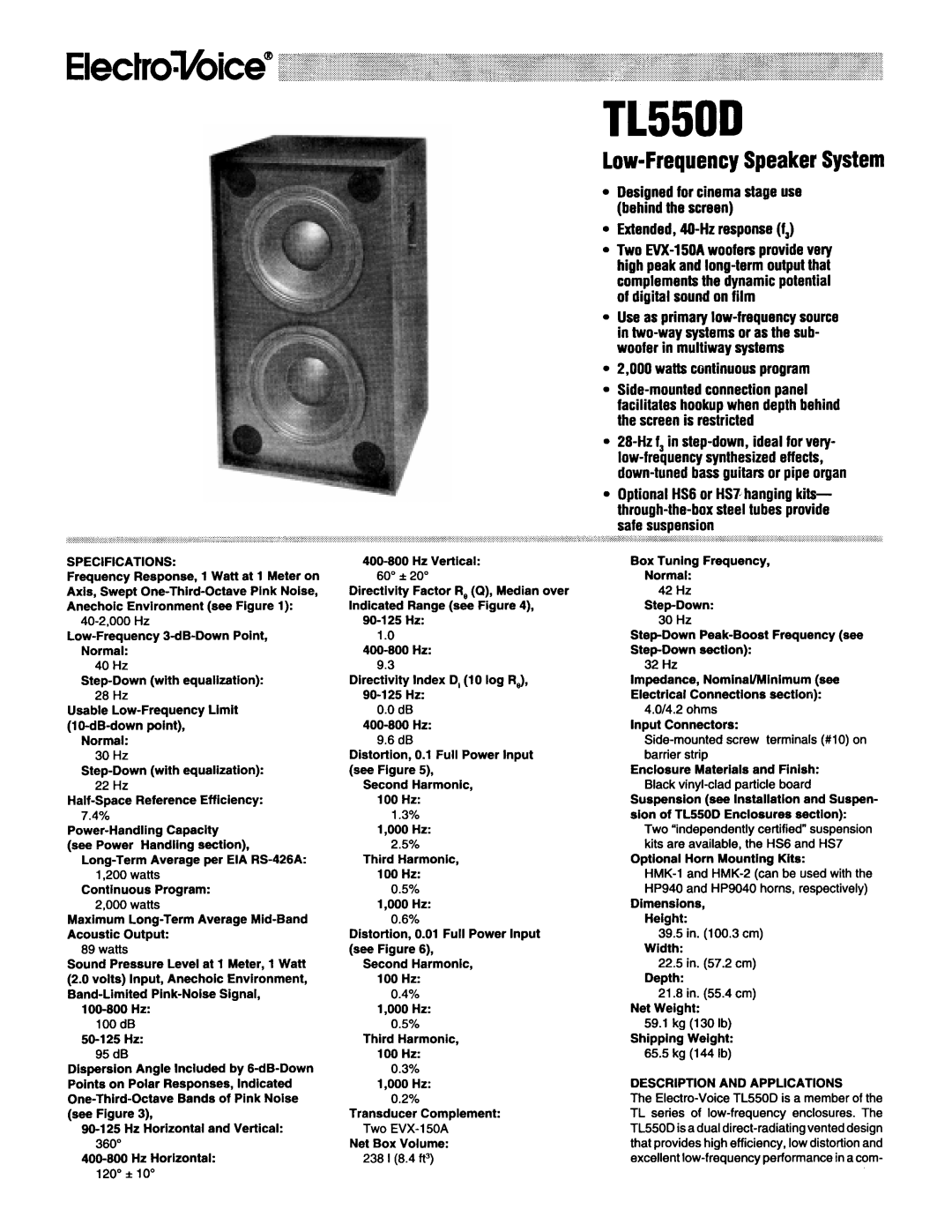 Electro-Voice TL550D manual 