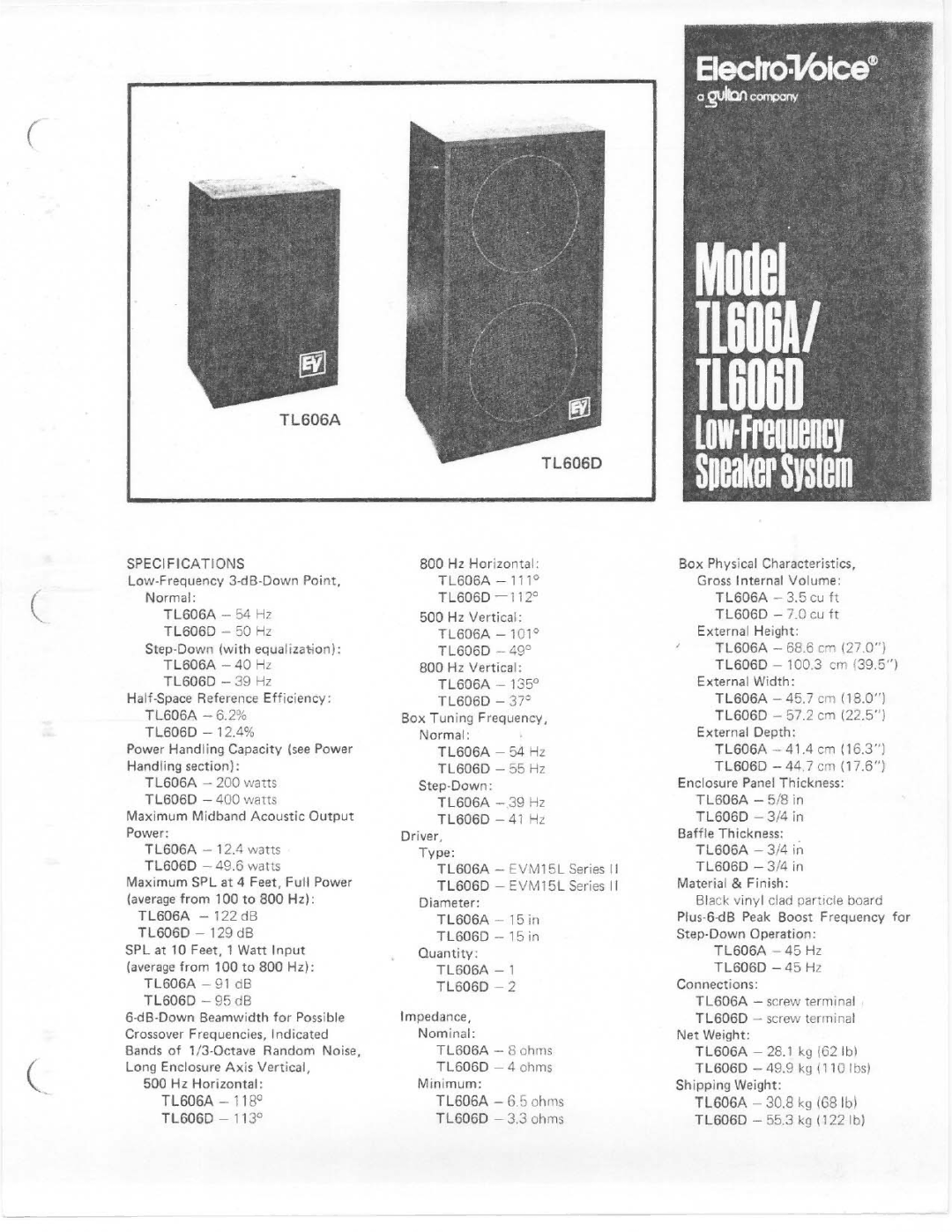 Electro-Voice TL606D, TL606A manual 