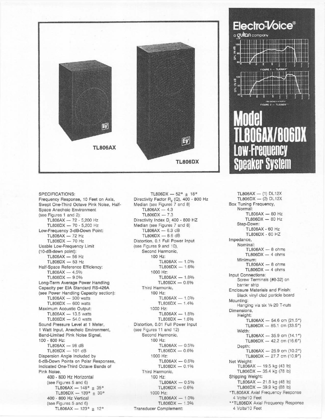 Electro-Voice TL806AX, TL806DX manual 