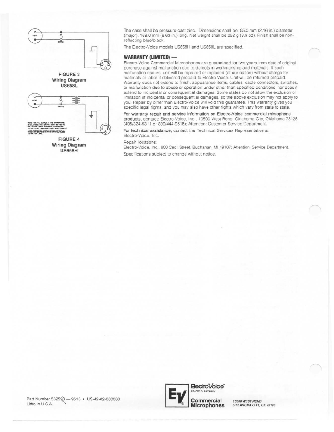 Electro-Voice US658L, US658H manual 