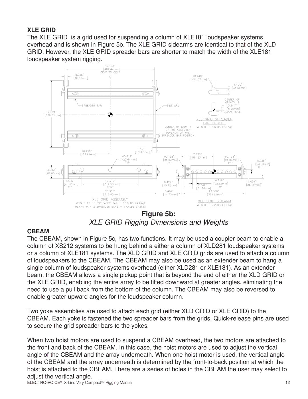 Electro-Voice X-Line Very Compact (XLVC) manual XLE Grid Rigging Dimensions and Weights 