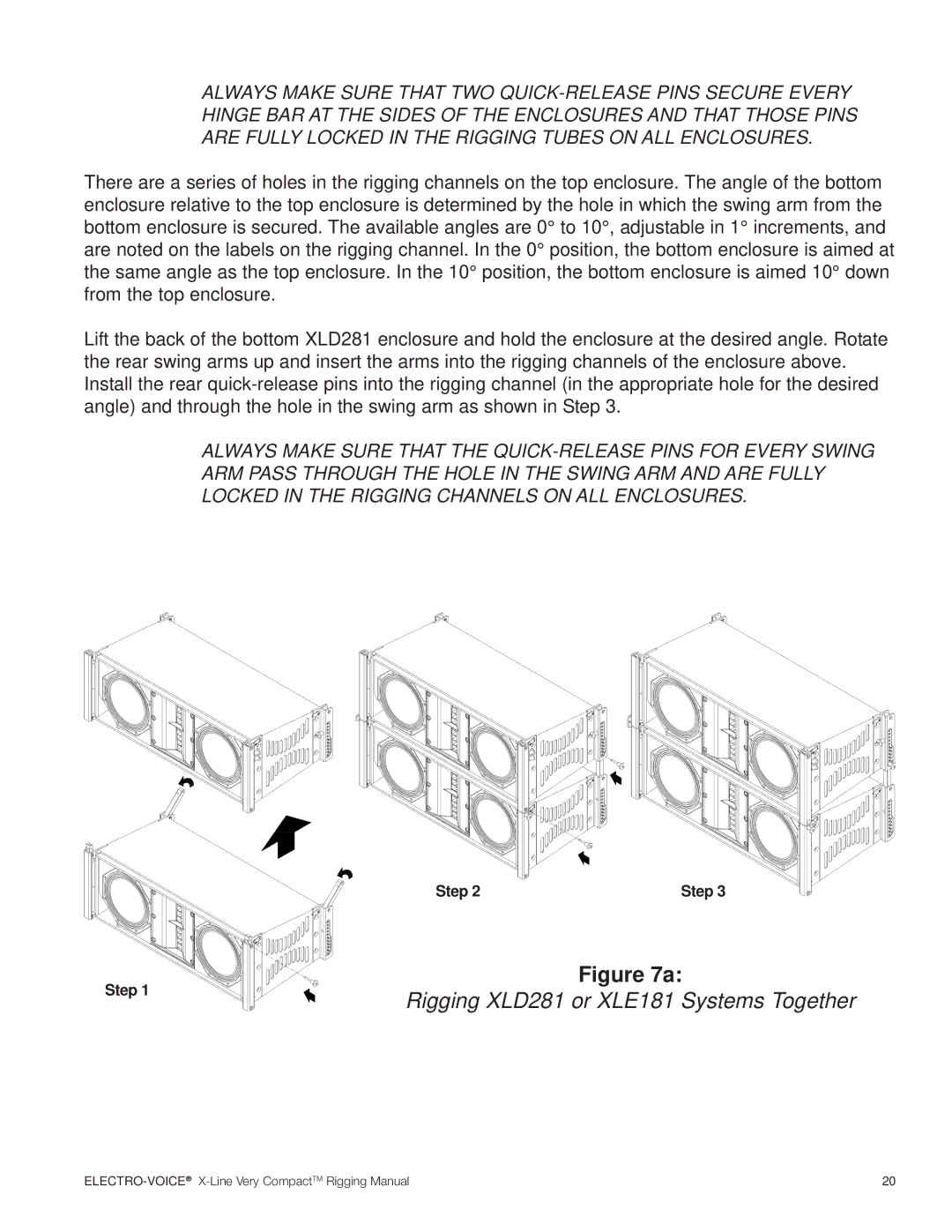 Electro-Voice X-Line Very Compact (XLVC) manual Rigging XLD281 or XLE181 Systems Together 