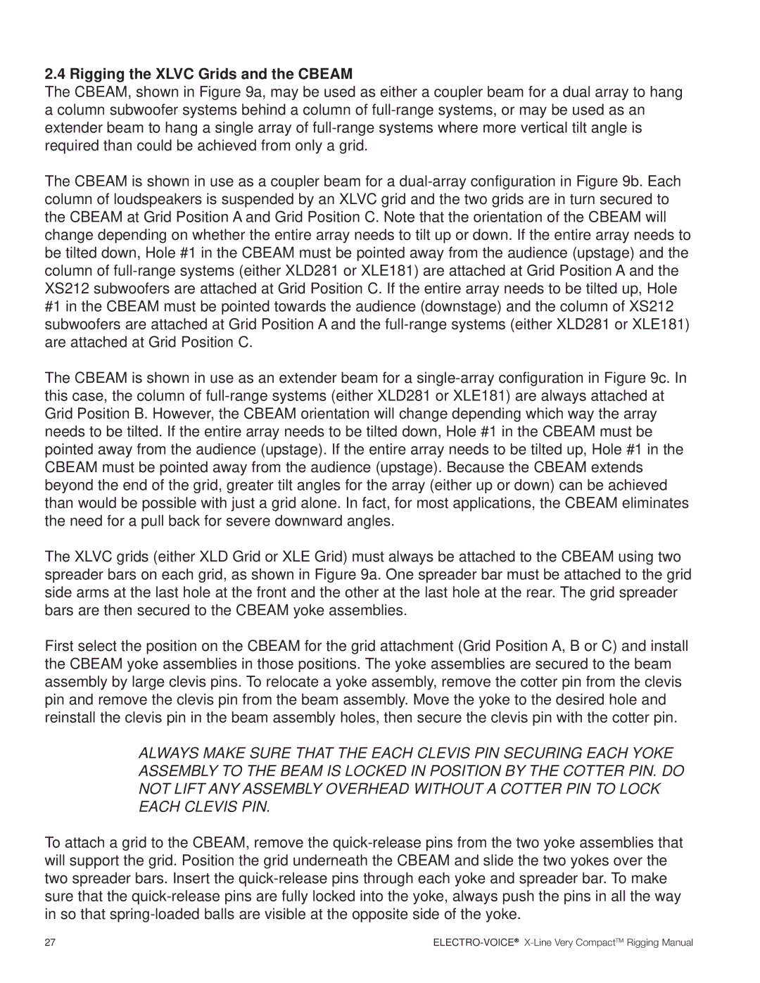 Electro-Voice X-Line Very Compact (XLVC) manual Rigging the Xlvc Grids and the Cbeam 