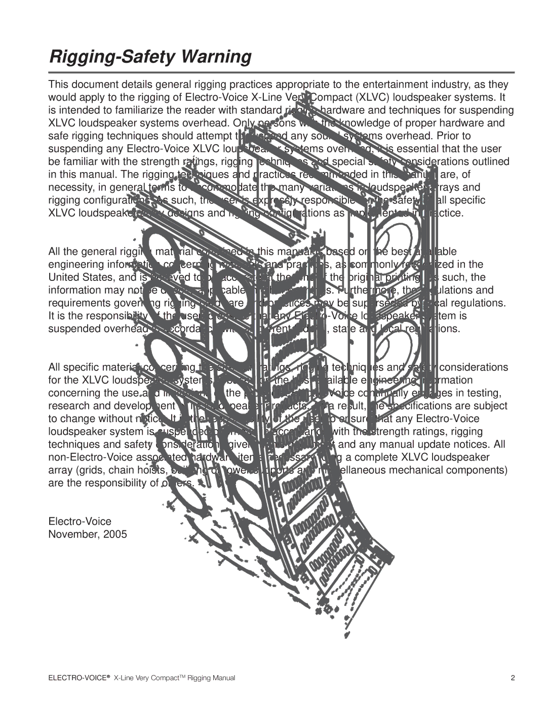 Electro-Voice X-Line Very Compact (XLVC) manual Rigging-Safety Warning 