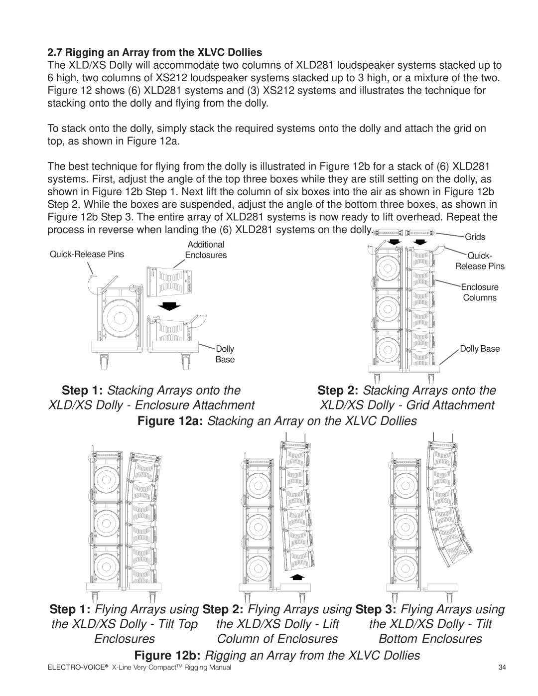 Electro-Voice X-Line Very Compact (XLVC) XLD/XS Dolly Lift, Column of Enclosures, Rigging an Array from the Xlvc Dollies 