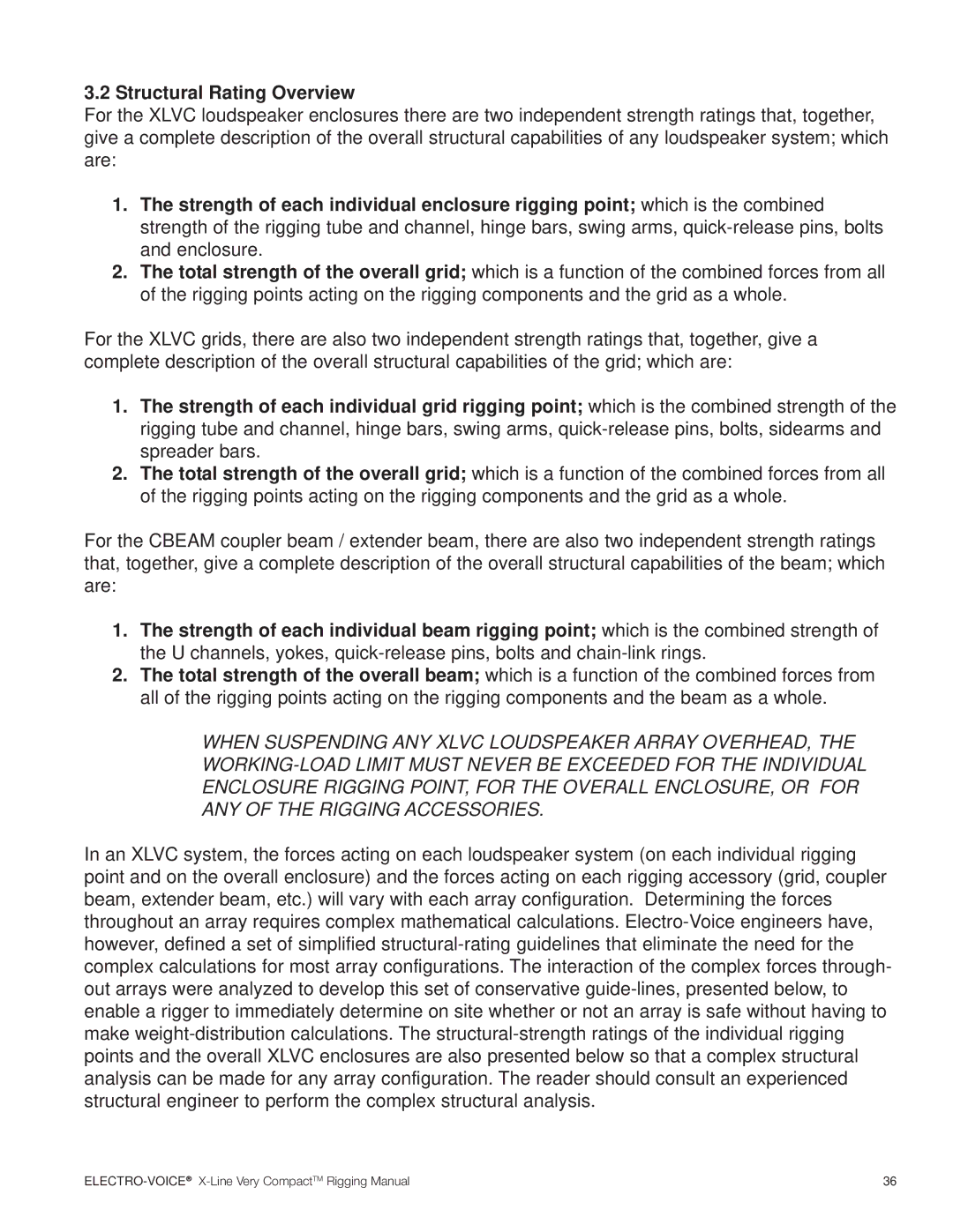 Electro-Voice X-Line Very Compact (XLVC) manual Structural Rating Overview 