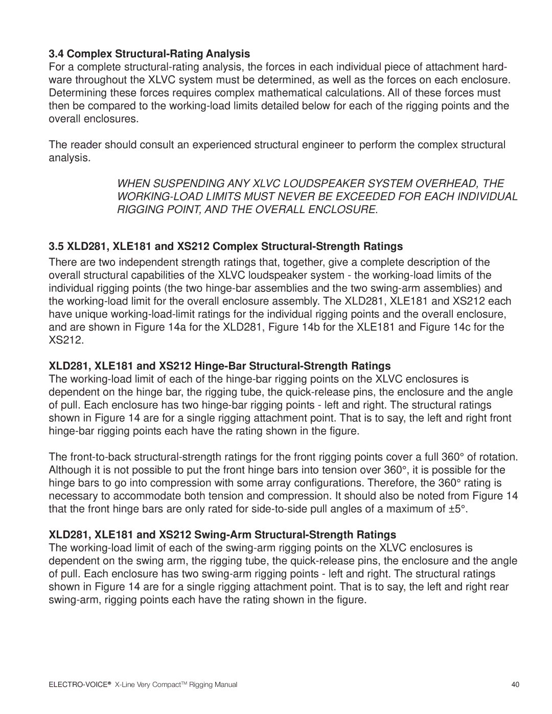 Electro-Voice X-Line Very Compact (XLVC) manual Complex Structural-Rating Analysis 