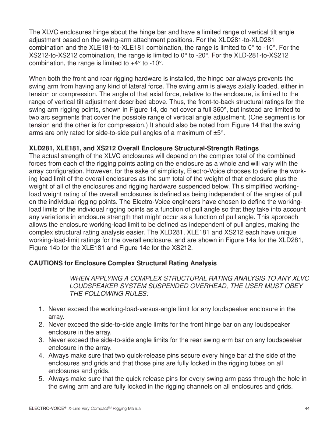 Electro-Voice X-Line Very Compact (XLVC) manual ELECTRO-VOICEX-Line Very CompactTM Rigging Manual 
