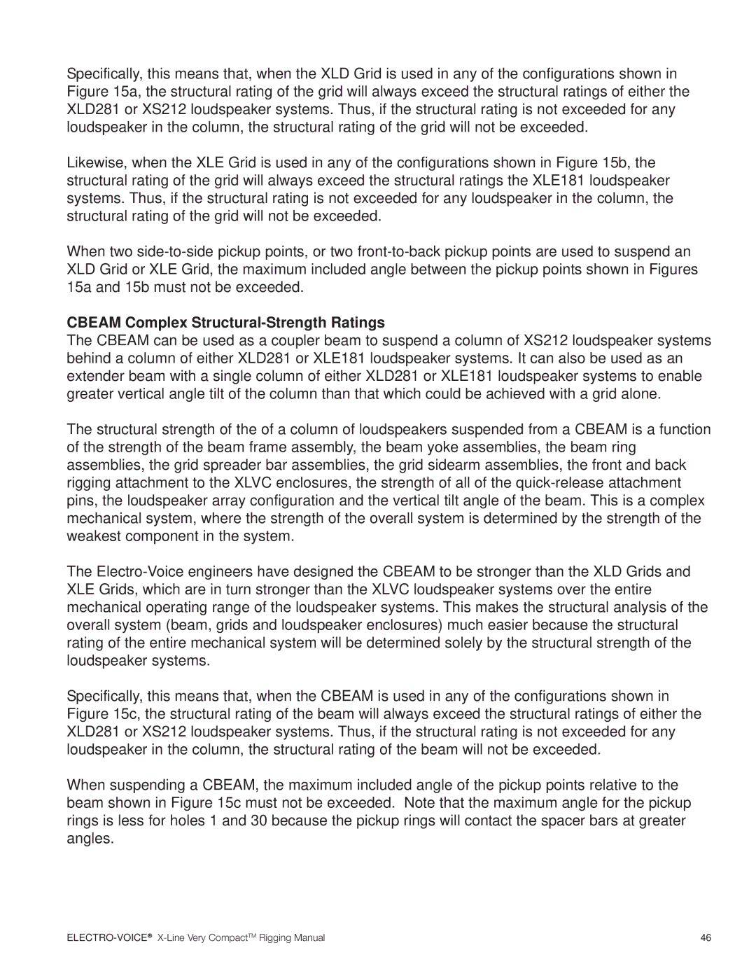 Electro-Voice X-Line Very Compact (XLVC) manual Cbeam Complex Structural-Strength Ratings 