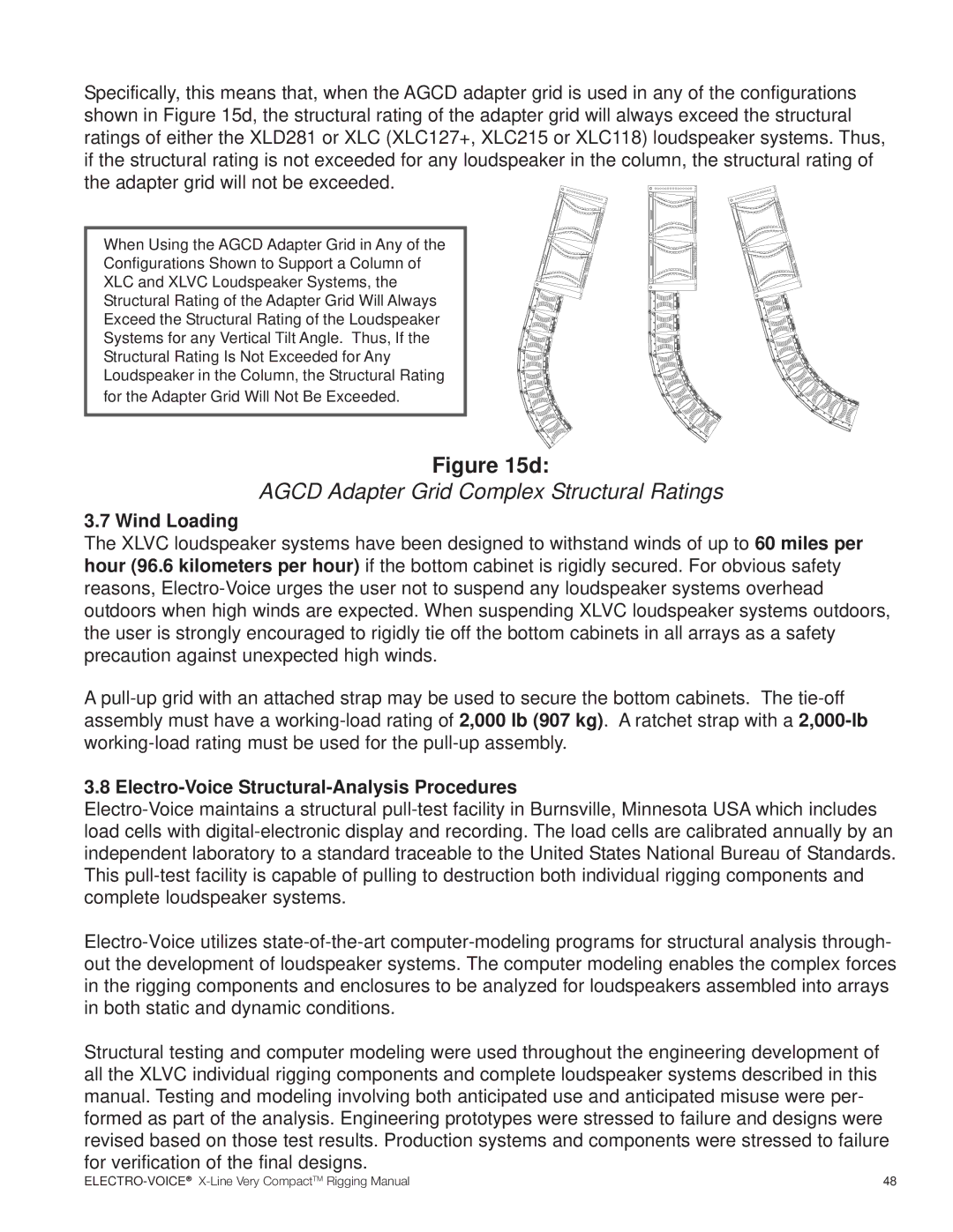 Electro-Voice X-Line Very Compact (XLVC) manual Agcd Adapter Grid Complex Structural Ratings, Wind Loading 