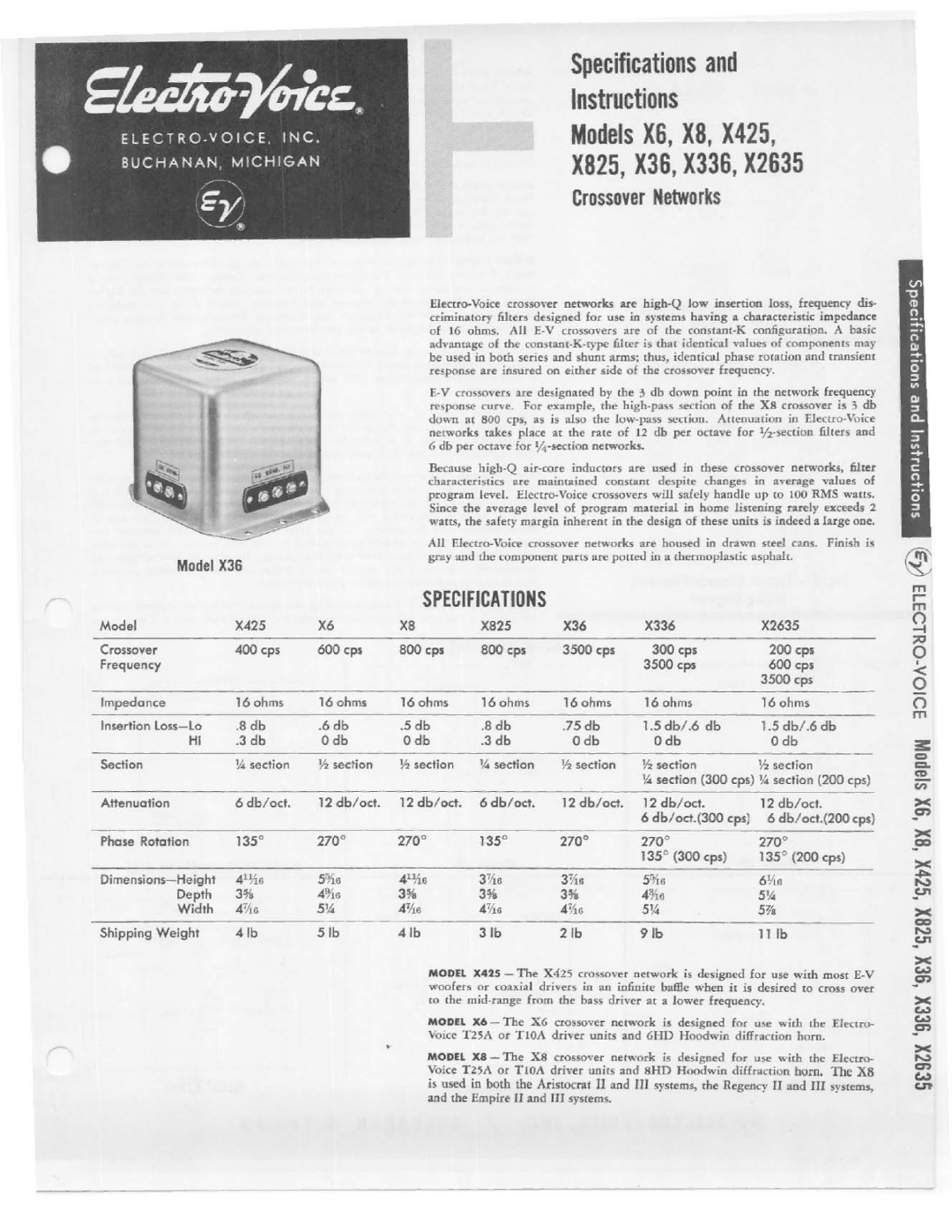 Electro-Voice X825, X6, X36, X2635, X425, X336 manual 