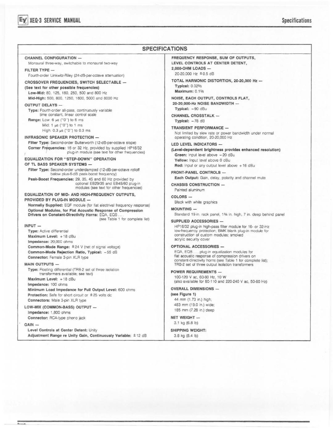 Electro-Voice XEQ-3 manual 