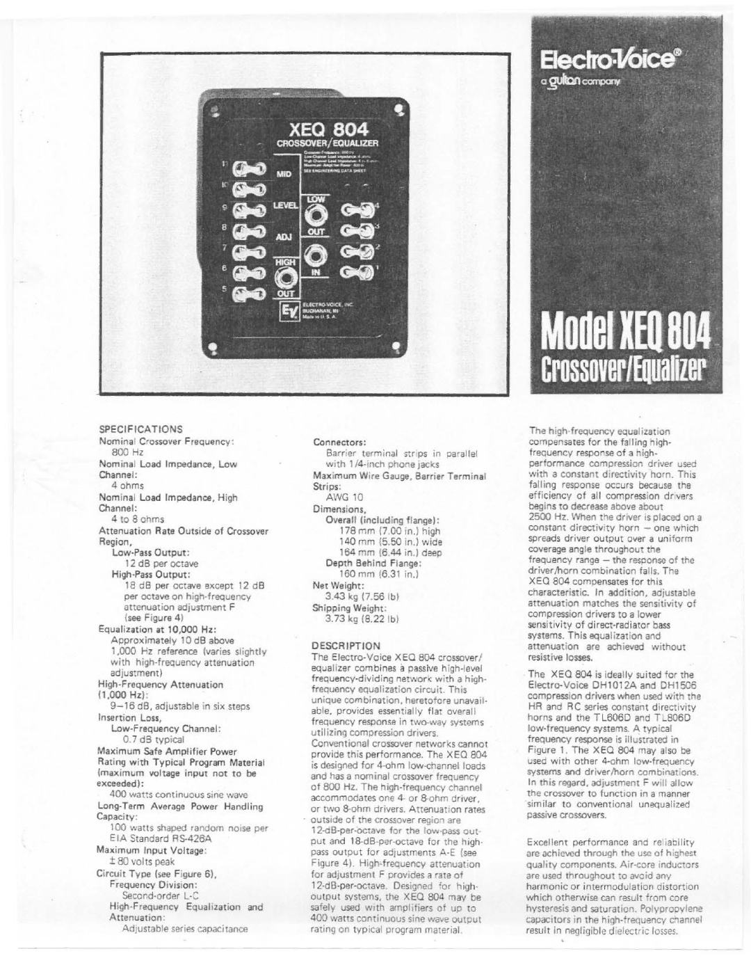 Electro-Voice XEQ 804 manual 