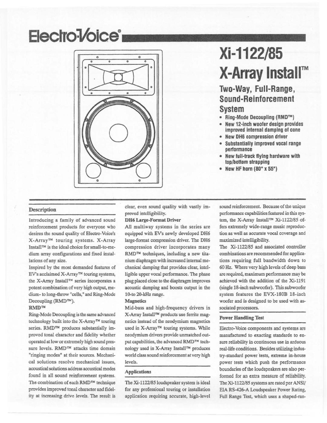 Electro-Voice Xi-1122-85 manual 