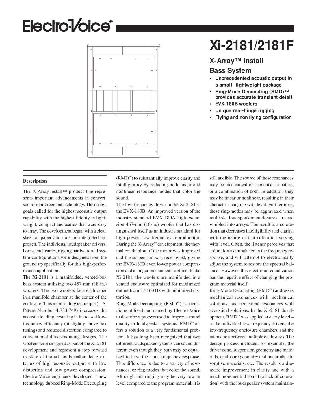 Electro-Voice XI-2181 manual Xi-2181/2181F, Description 