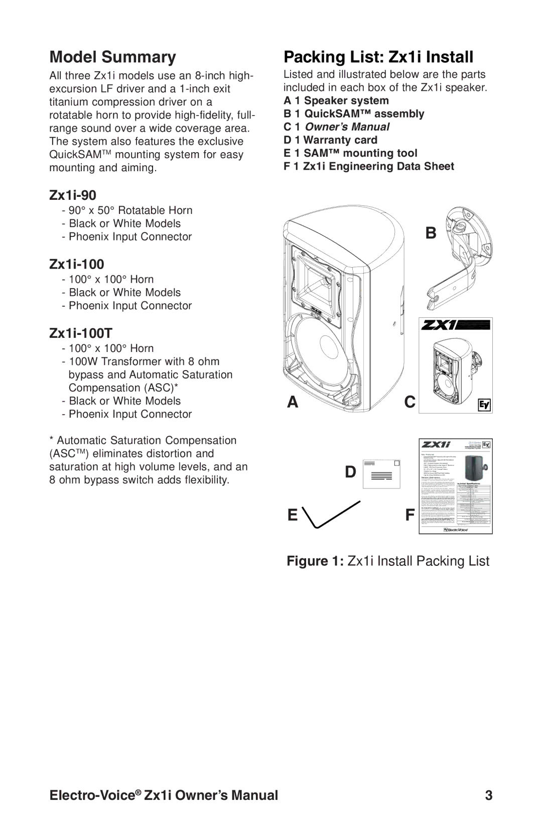 Electro-Voice Zx1i-100T owner manual Model Summary, Zx1i-90 