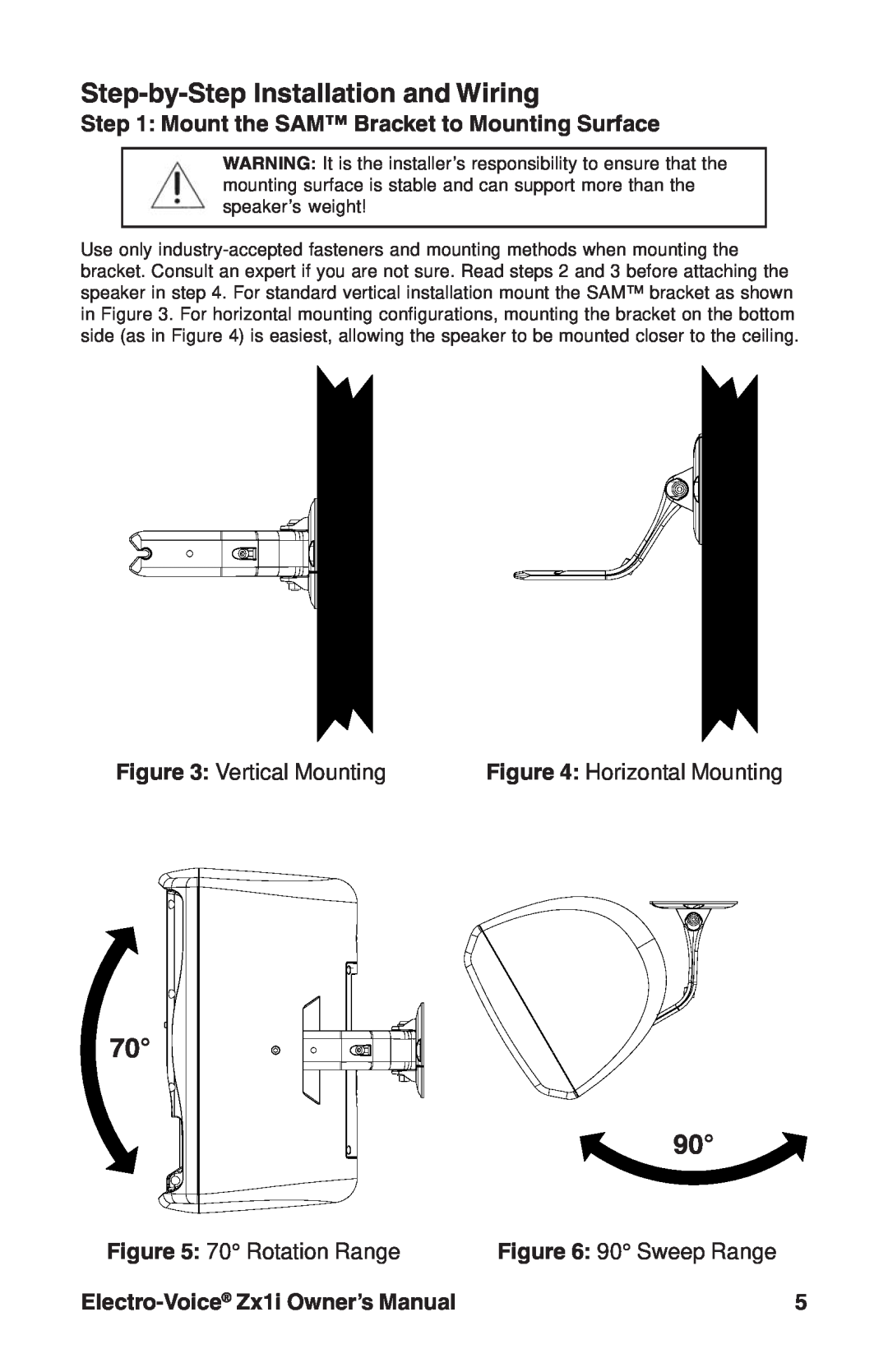 Electro-Voice Zx1i-90 Step-by-Step Installation and Wiring, Mount the SAM Bracket to Mounting Surface, Vertical Mounting 