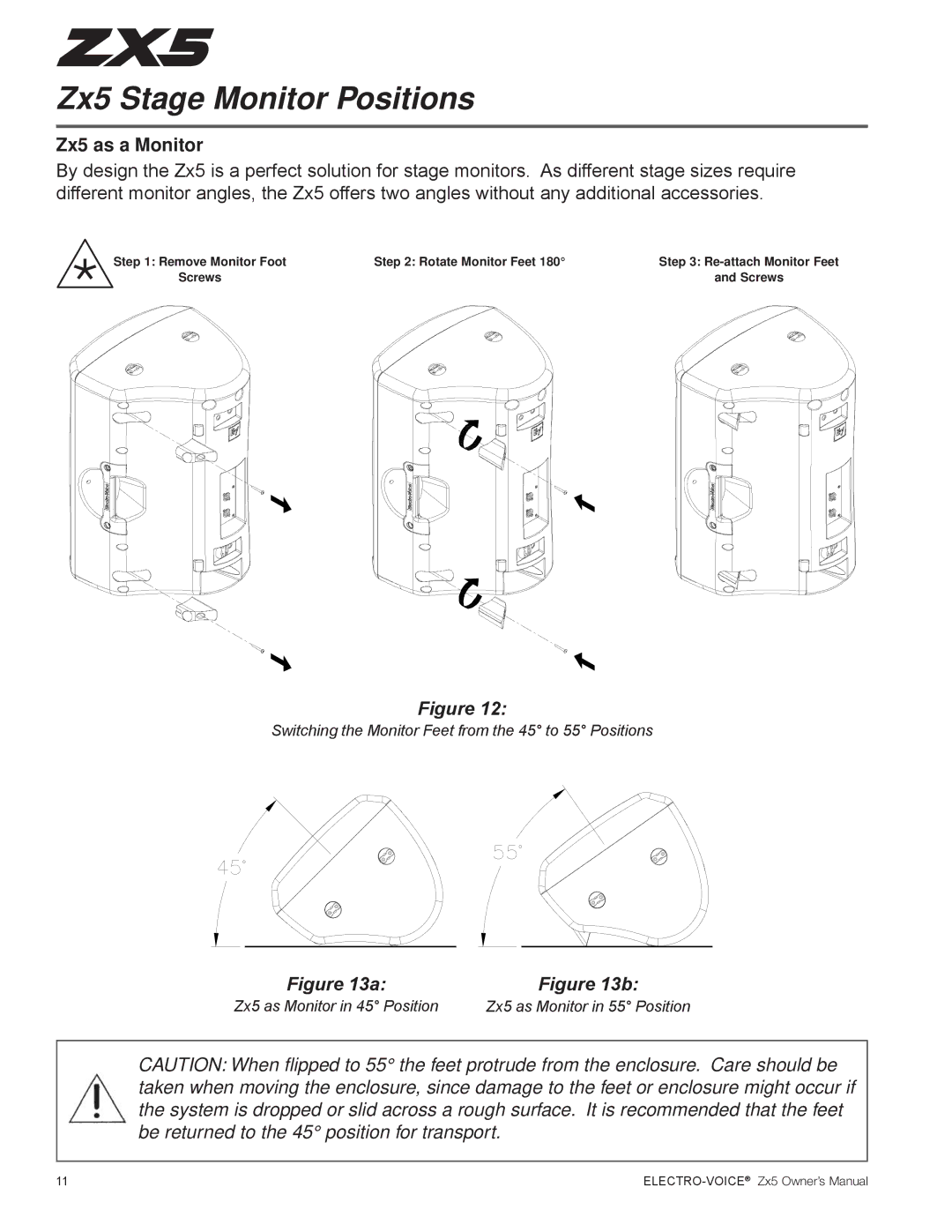 Electro-Voice ZX5 Series owner manual Zx5 Stage Monitor Positions, Zx5 as a Monitor 