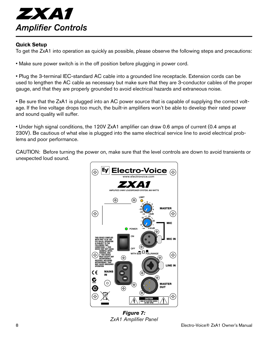 Electro-Voice ZXA1-100, ZXA1-90 owner manual Amplifier Controls, Quick Setup 