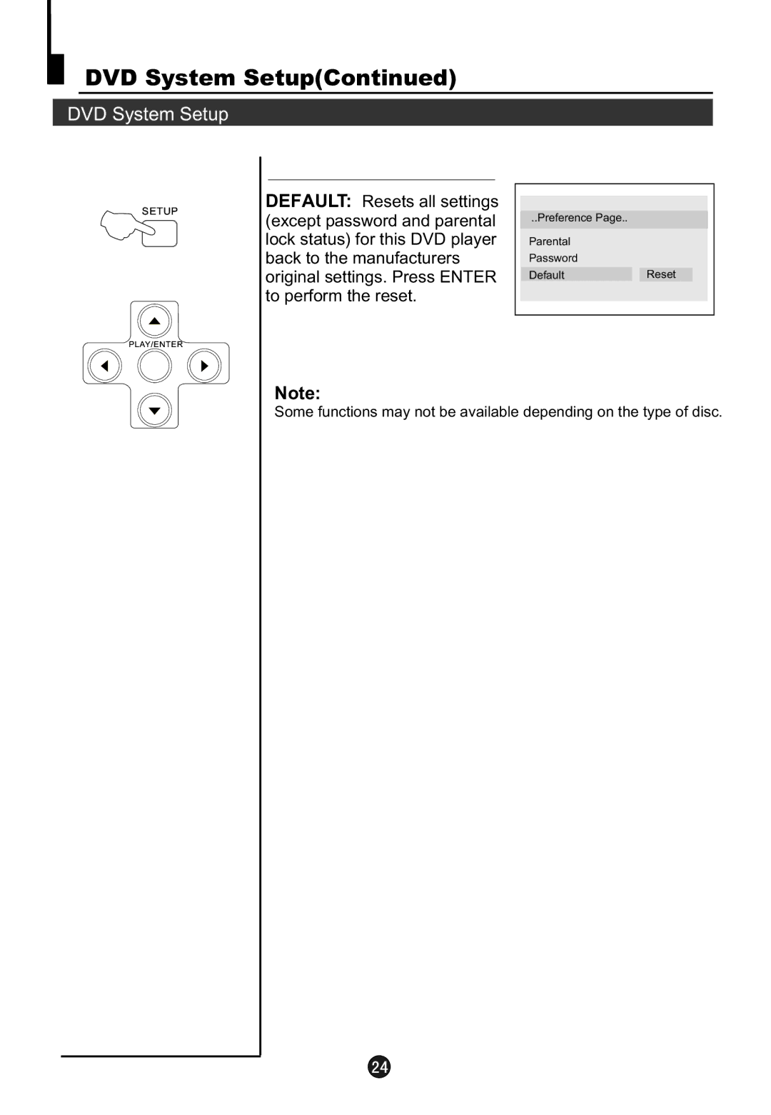 Electrohome 13ED204R user manual Preference Parental Password DefaultReset 