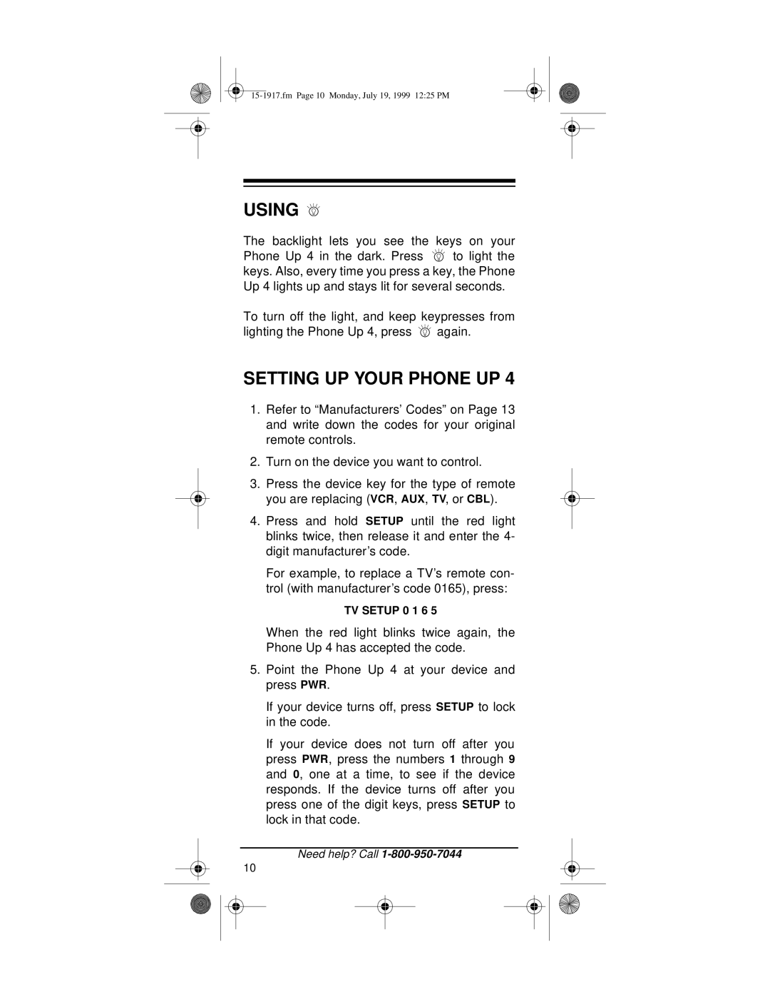 Electrohome 4 owner manual Using, Setting UP Your Phone UP 