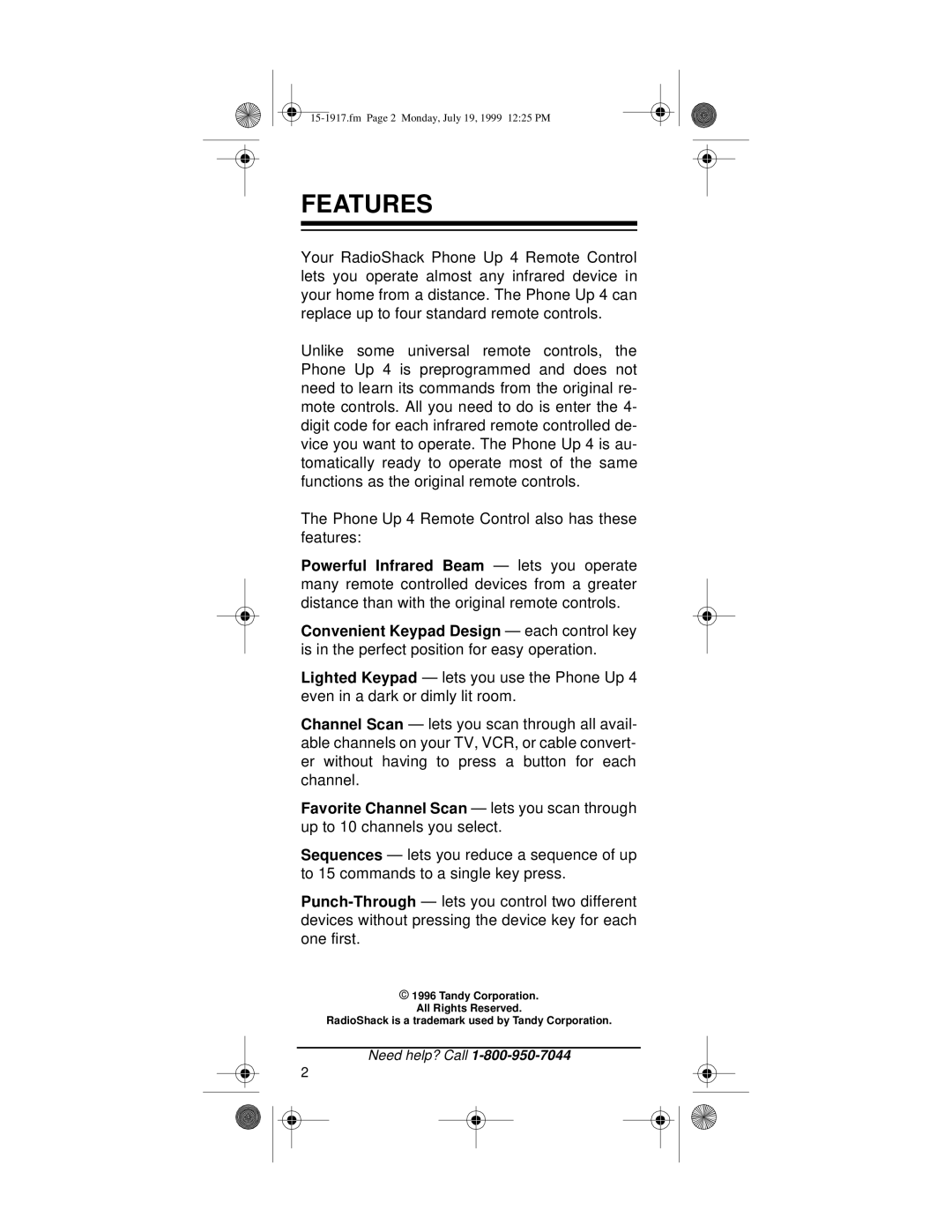 Electrohome 4 owner manual Features 