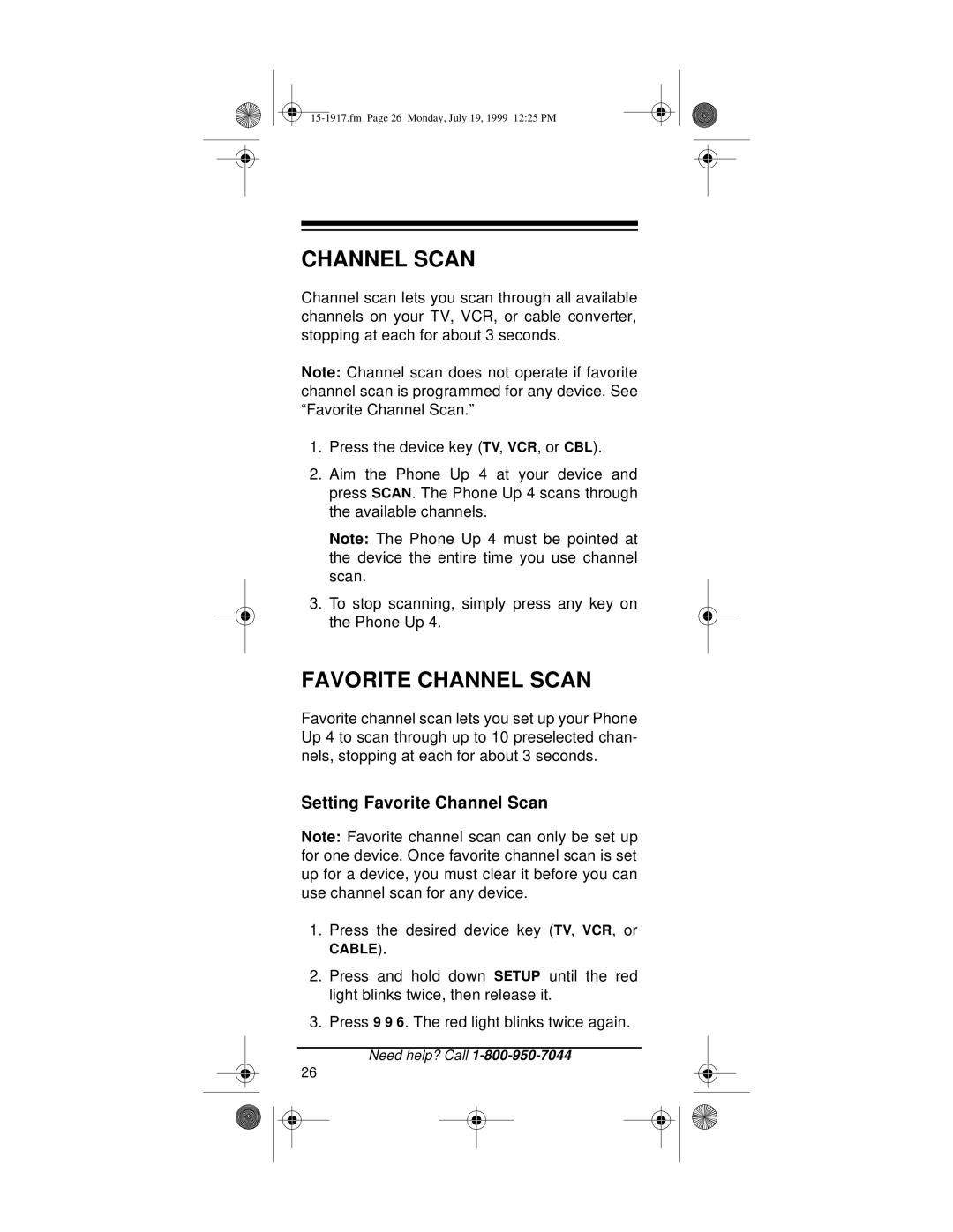 Electrohome 4 owner manual Setting Favorite Channel Scan 