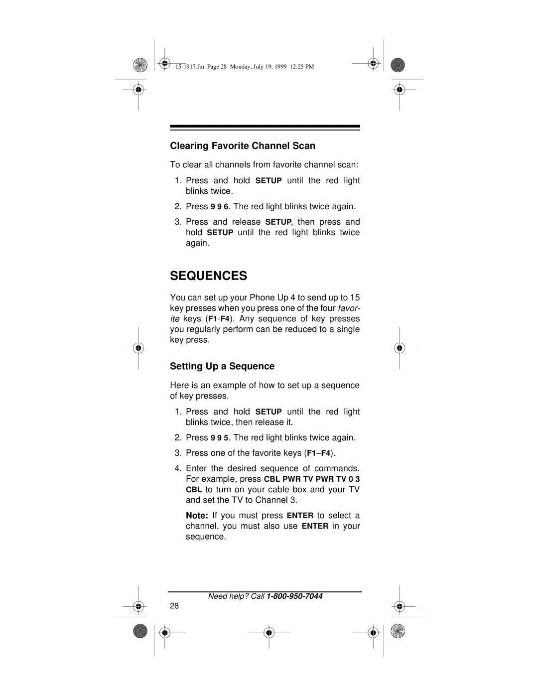 Electrohome 4 owner manual Sequences, Clearing Favorite Channel Scan, Setting Up a Sequence 