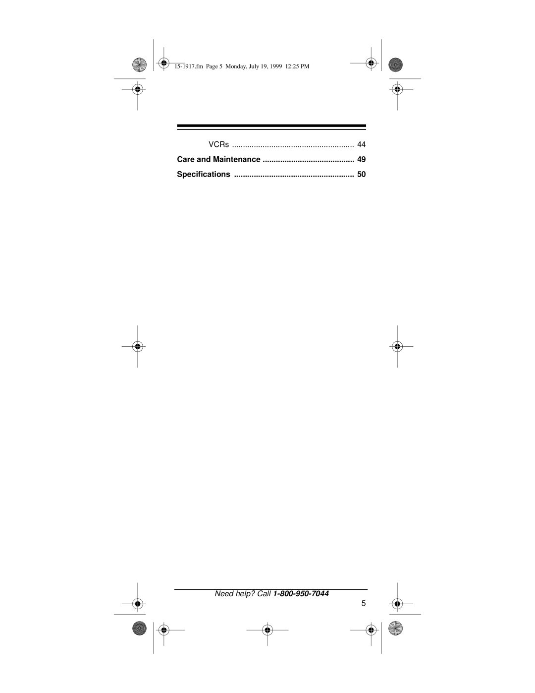 Electrohome 4 owner manual VCRs Care and Maintenance Specifications 