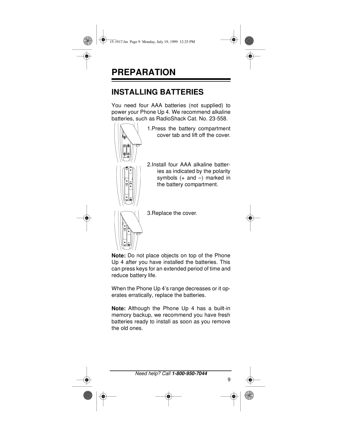 Electrohome 4 owner manual Preparation, Installing Batteries 